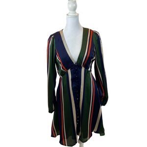 New with tags Ark n Co Satin Striped Long Sleeved Mini Dress Size Small